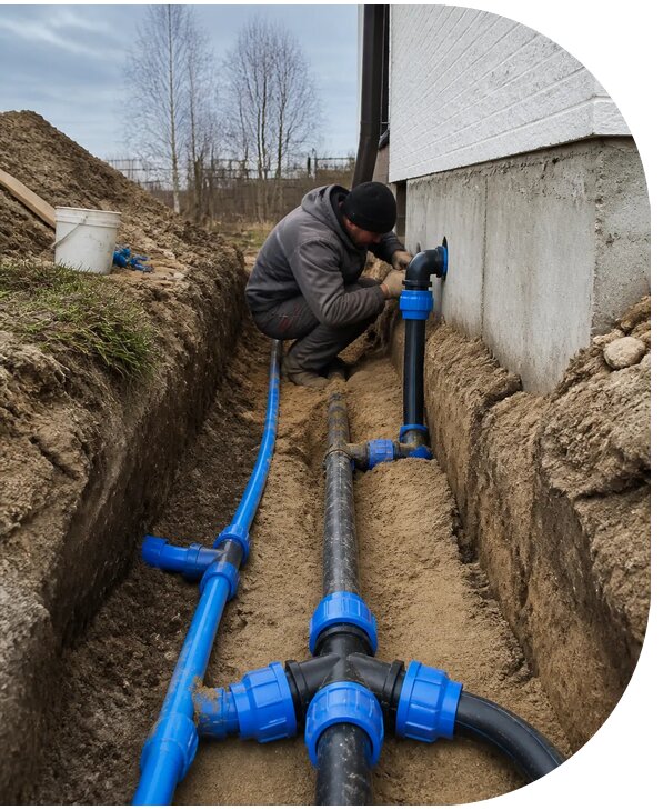 Монтаж наружного водопровода на участке под ключ в Курске